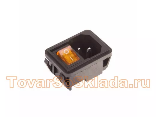 Выключатель клавишный 250V 10А (4с) ON-OFF желтый с подсветкой и штекером C14 3PIN  REXANT
