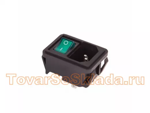 Выключатель клавишный 250V 10А (4с) ON-OFF зеленый с подсветкой и штекером C14 3PIN  REXANT