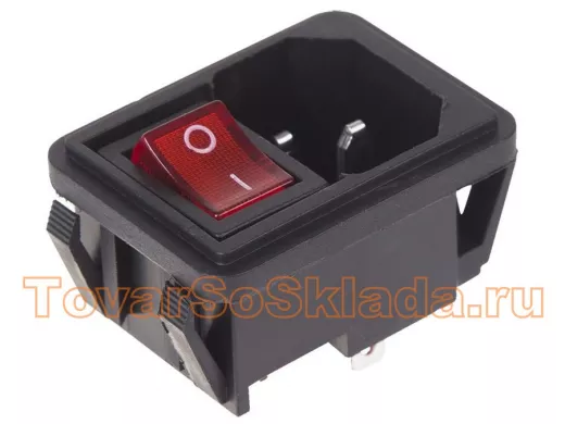 Выключатель клавишный 250V 10А (4с) ON-OFF красный с подсветкой и штекером C14 3PIN  REXANT