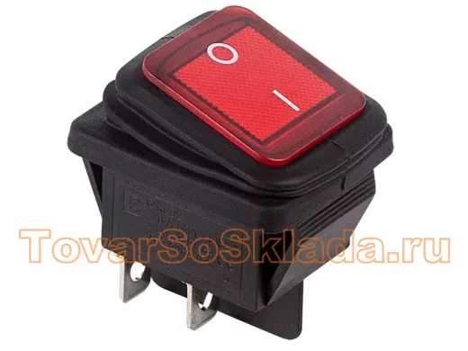 Выключатель клавишный 250V 15А (4с) ON-OFF красный  с подсветкой  ВЛАГОЗАЩИТА  REXANT