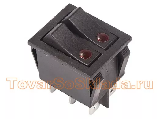 Выключатель клавишный 250V 15А (6с) ON-OFF черный  с подсветкой  ДВОЙНОЙ  REXANT