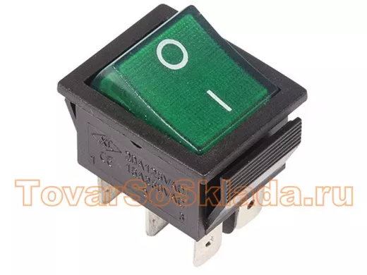 Выключатель клавишный 250V 15А (6с) ON-ON зеленый  с подсветкой  REXANT