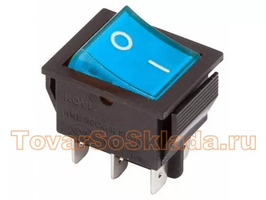 Выключатель клавишный 250V 15А (6с) ON-ON синий  с подсветкой  REXANT