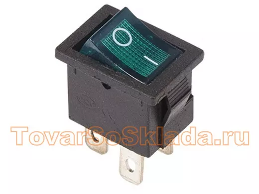 Выключатель клавишный 250V 6А (4с) ON-OFF зеленый  с подсветкой  Mini  REXANT