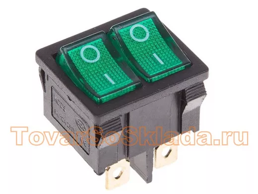 Выключатель клавишный 250V 6А (6с) ON-OFF зеленый с подсветкой ДВОЙНОЙ  Mini  REXANT