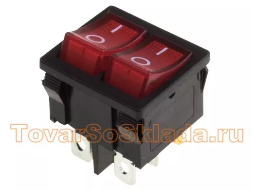 Выключатель клавишный 250V 6А (6с) ON-OFF красный с подсветкой ДВОЙНОЙ  Mini  REXANT