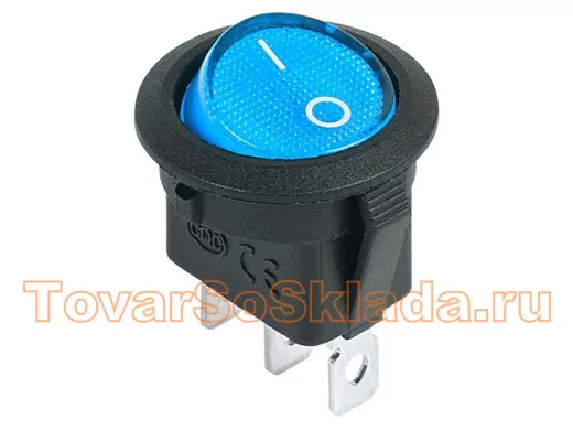 Выключатель клавишный круглый 12V 20А (3с) ON-OFF синий  с подсветкой  REXANT