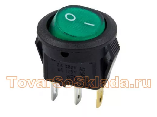 Выключатель клавишный круглый 250V 3А (3с) ON-OFF зеленый  с подсветкой  Micro  REXANT