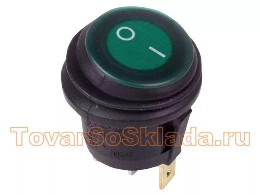 Выключатель клавишный круглый 250V 6А (3c) ON-OFF зеленый  с подсветкой  ВЛАГОЗАЩИТА  REXANT