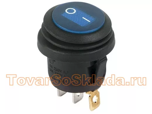 Выключатель клавишный круглый 250V 6А (3c) ON-OFF синий  с подсветкой  ВЛАГОЗАЩИТА  REXANT