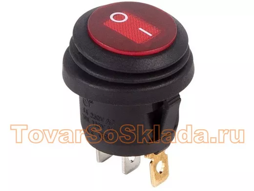Выключатель клавишный круглый 250V 6А (3с) ON-OFF красный  с подсветкой  ВЛАГОЗАЩИТА  REXANT