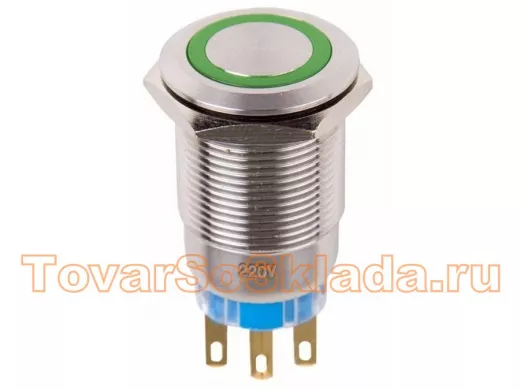 Кнопка  антивандальная диаметр 19мм  12В Б/Фикс (5с) (ON)-OFF/(OFF)-ON зеленая  REXANT