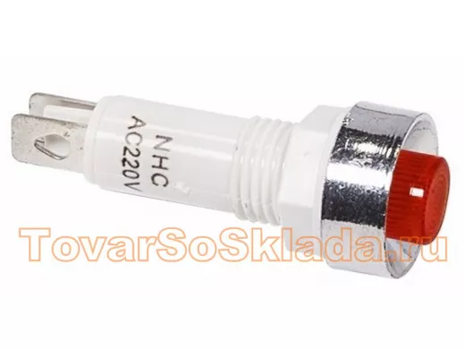 Лампа индикаторная  диаметр 10  220V  красный  REXANT,  c ОТРАЖАТЕЛЕМ