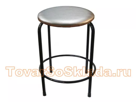 Табурет с подставкой для ног и полкой "TABURETTO-20354" круглое сиденье, чёрные, серебр., экокожа