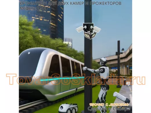 Кронштейн для двух камер и прожекторов на столб черный с уголками 