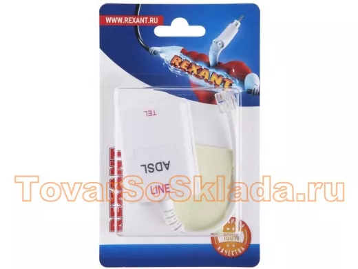 Розетка телефонная на стену, ADSL сплиттер, 6Р-4С (RJ-11)  REXANT