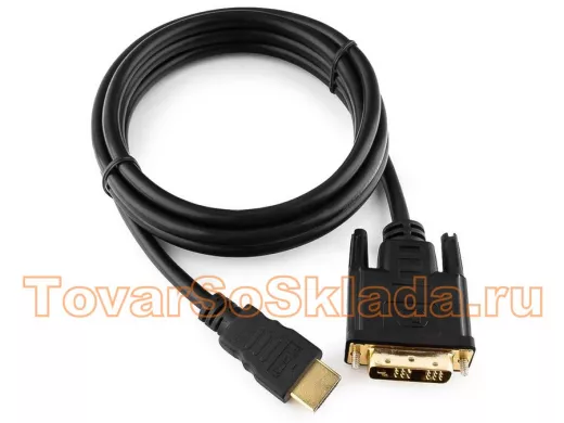 Кабель HDMI-DVI  Cablexpert CC-HDMI-DVI-6, 19M/19M, 1.8м, single link, черный,позол.разъемы, экран,