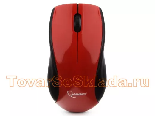 Мышь беспроводная Gembird MUSW-320-R, 2.4ГГц, красный, 2 кнопки+колесо-кнопка, 1000 DPI, батарейки в