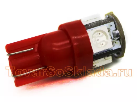 Лампа LED 12V для АВТО (цоколь T10) красная (5 LED, 5050)