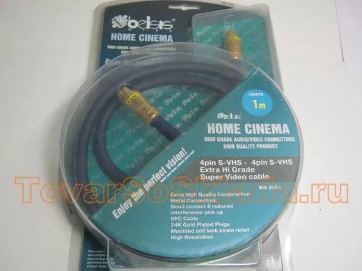BW3021-F  Высококач. видеокабель S-VHS GOLD вилка/S-VHS GOLD вилка, двойной экран, мет.,1.0м 4pin