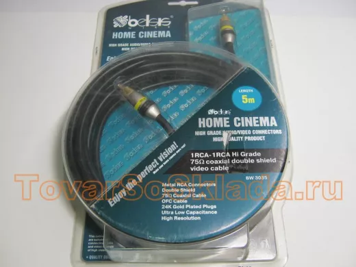Кабель 1RCA вилка / 1RCA вилка 5м., высококач. коакс. цифр.кабель, GOLD, 75 Ом, дв. экран BW3035
