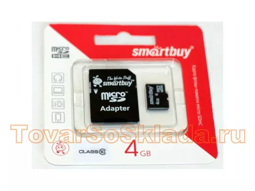 Карта памяти  micro SDHC    4GB  Smartbuy class 10, с адаптером