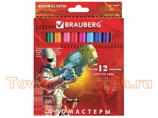 Фломастеры "BR-75438" "Star Patrol", 12 цв., вент.колп., карт. упаковка, увелич. срок службы