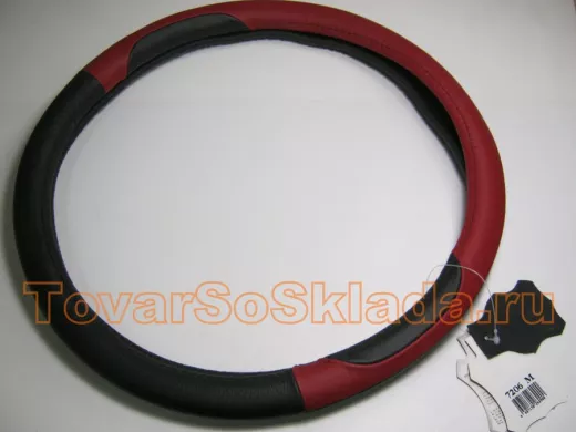 Оплетка на руль 38 см. M 7206 кожа черная+красная кожа 