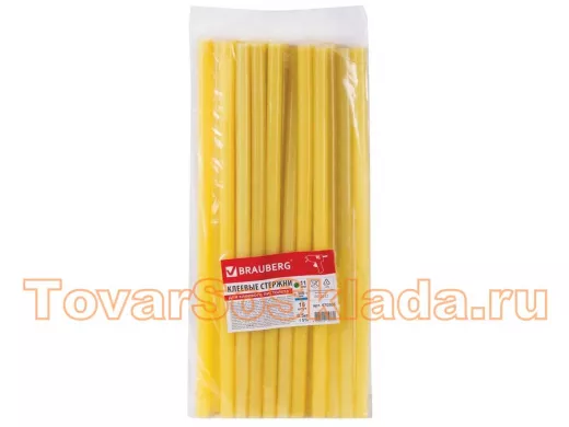 Клеевые стержни "BR-79861", диаметр 11мм, длина 300мм, желтые, КОМПЛЕКТ 16 штук (0,5 КГ)