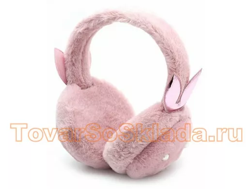 Наушники меховые, DMZ-112, бусинки, розовые