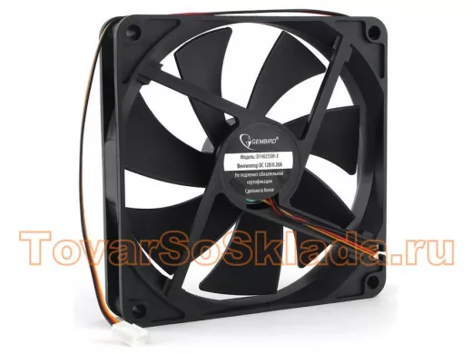 Вентилятор  +12В;  140х140х25мм;   Gembird, втулка, 3 pin, провод 40 см