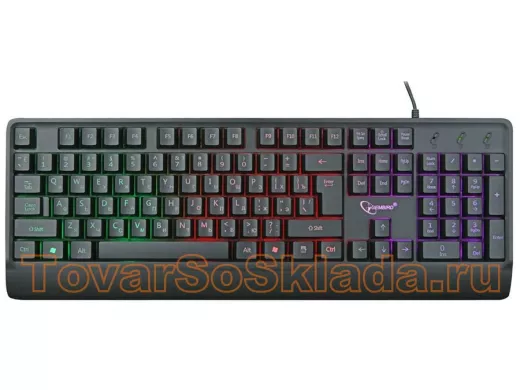 Клавиатура проводная Gembird KB-220L, USB,черный,104 клавиши,подсветка Rainbow,кабель 1.5м